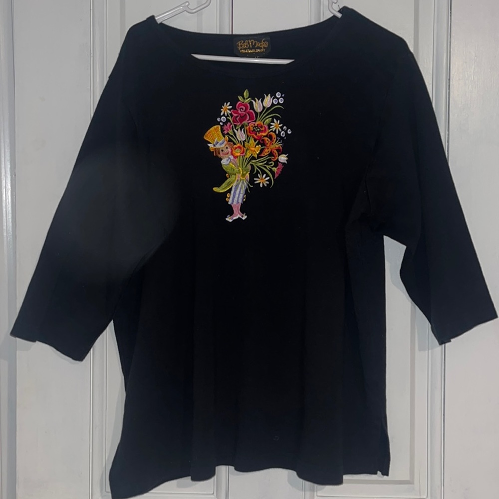 Bob Mackie Wearable Art 2X black embroidered top